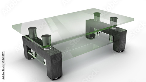 Wooden table with glass isolated on the white