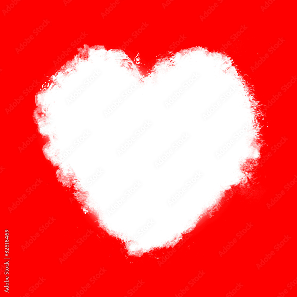 white watercolor Painted Heart on red background