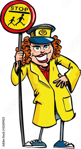 Cartoon of a crossing guard lady