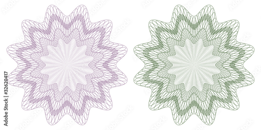 Guilloche - Rosetten, Set, Symbole, Rosetta, Sicherheit, Muster