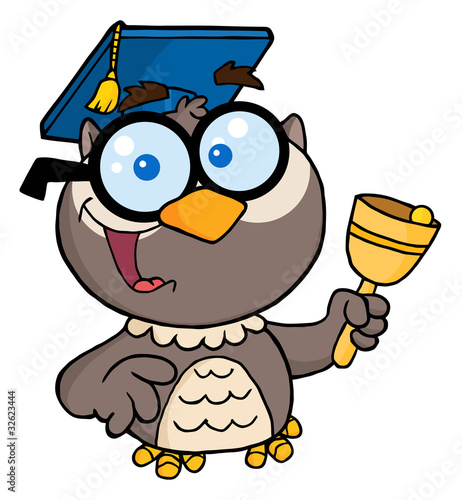 Owl Teacher With Graduate Cap And Bell