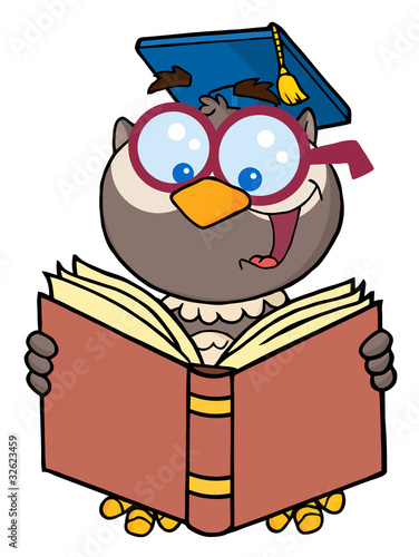 Owl Teacher Cartoon Character Reading A Book