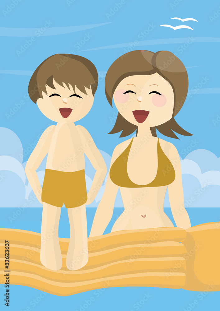 Fototapeta premium Smiling mother and son on vacations