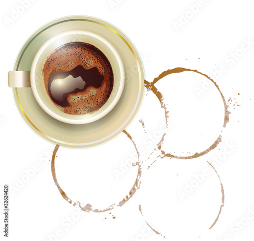 Coffee cup with coffee stain in background