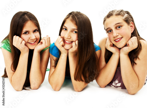 Group Of Three Young Girls In Studio