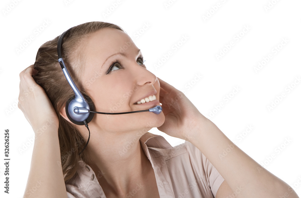 Beautiful customer service operator woman with headset Beautiful customer service operator woman with headset
