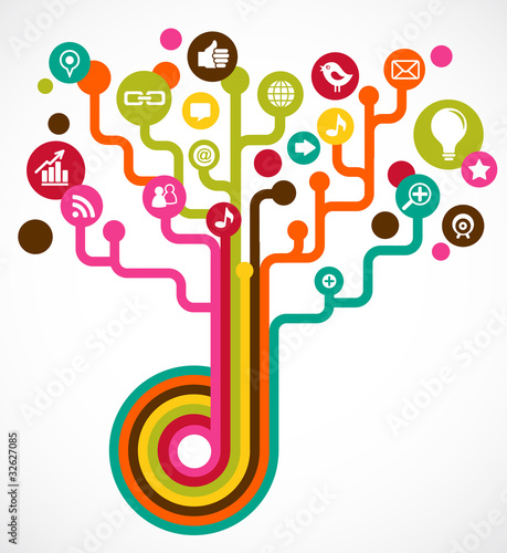 Social network tree with media icons