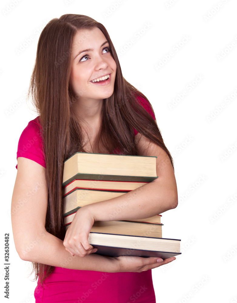 Young girl with books. Isolated on white background Young girl with books. Isolated on white background
