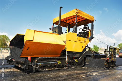 Photography tracked asphalt paver