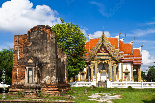 Wat Chula Mani, Ruin and the new oneof  temple in Thailand photo