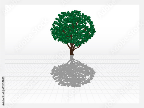 Vector abstract green tree and shadow.  White area