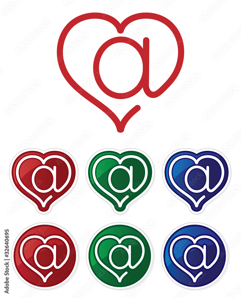 Symbol of the e-mail and the heart. Glossy buttons. Symbol of the e-mail and the heart. Glossy buttons.