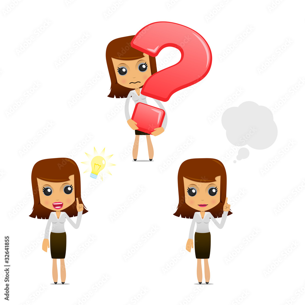 set of funny cartoon businesswoman