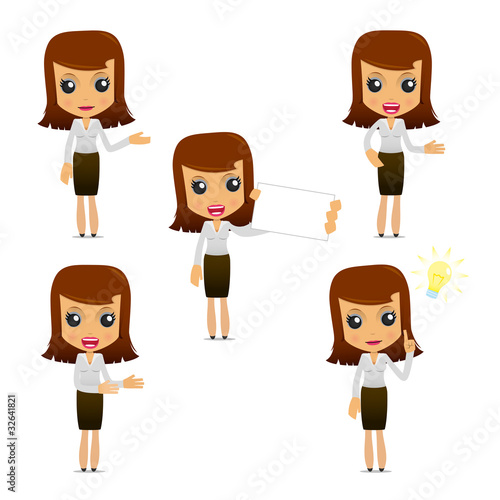 set of funny cartoon businesswoman