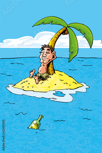 Cartoon of castaway on a desert island