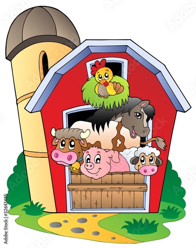 Barn with various farm animals