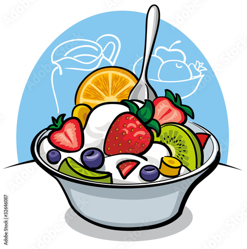 fruit salad with yogurt and strawberry