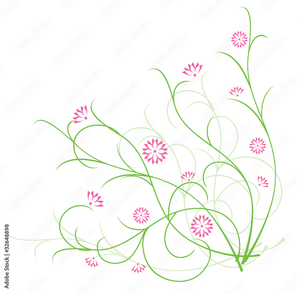 vector illustration of green flora with red flowers