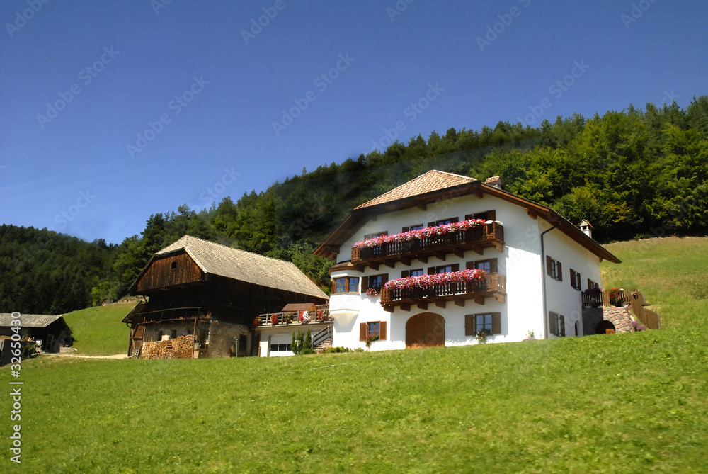 Chalets on the Renon Plateau in Italian Tirol in Italy Chalets on the Renon Plateau in Italian Tirol in Italy