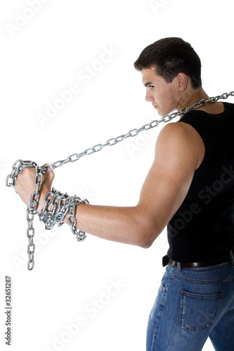 Young man with a metal chain