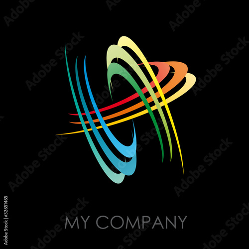Logo rotating rings, black background # Vector