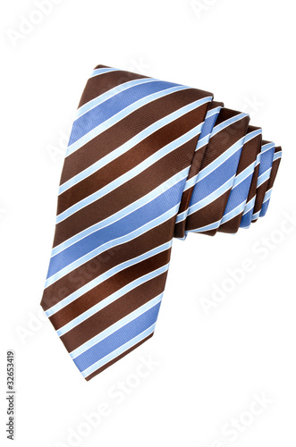 Striped blue, white and brown tie