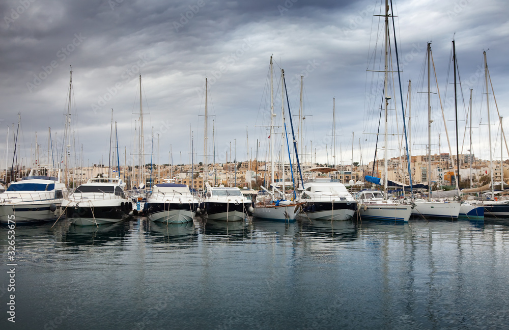 Yachts  lying at Marsamxett harbour