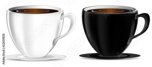 set of black and white coffee cups isolated on white background