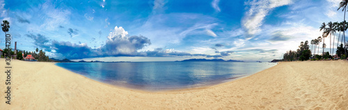 Stitched Panorama of tropical beach before sunset. Thailand