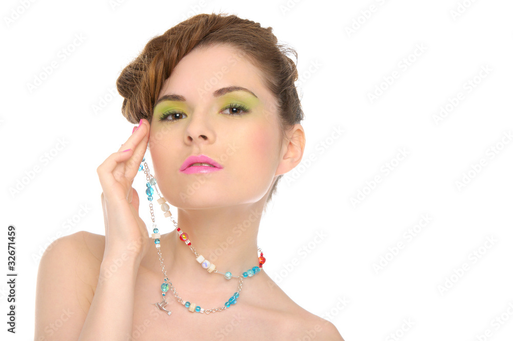 Woman with jewelry from natural stones