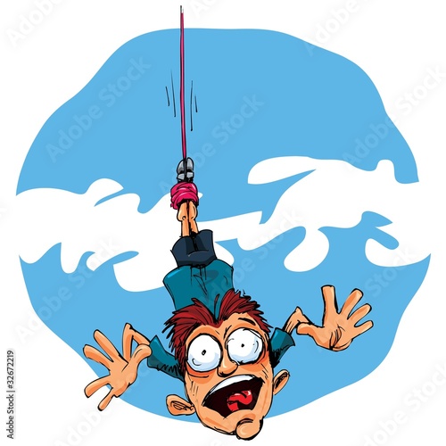 Cartoon bungee jumper falling in fear