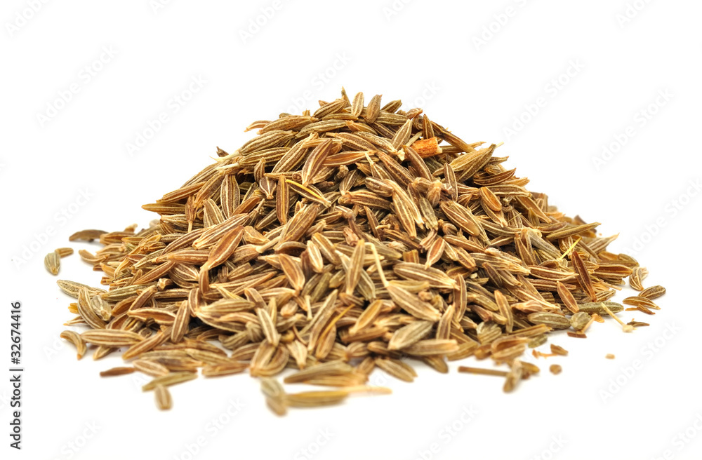 Pile of Caraway Seeds Isolated on White Background