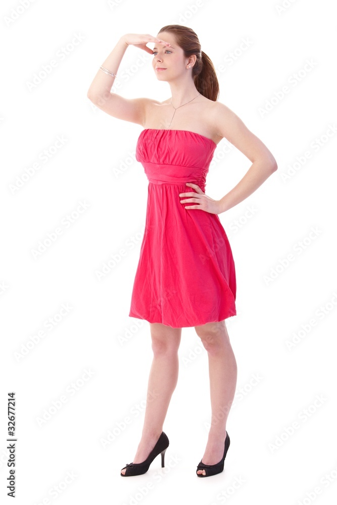 Gingerish woman in pretty dress