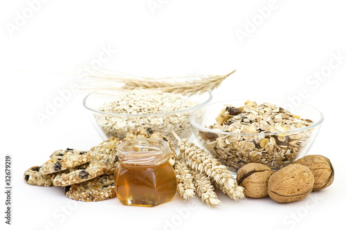 Fényképezés cereal cookies, muesli, honey and nuts