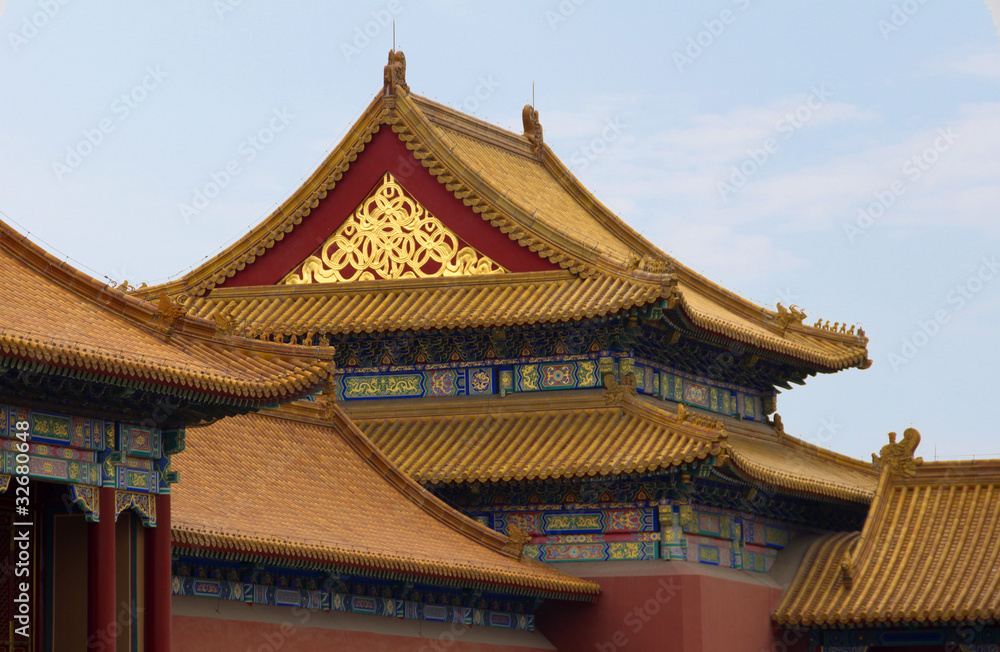 Tile roofs in the Forbidden City, Beijing, China