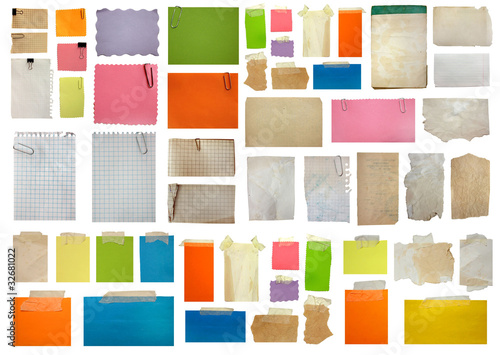 set of paper notes isolated on white background. big collection