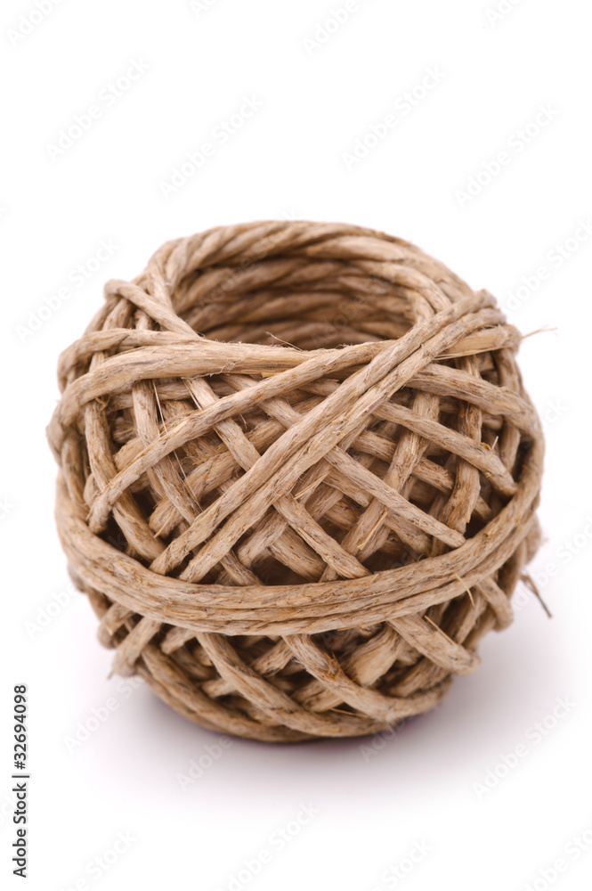 Natural rope ball, isolated, white background