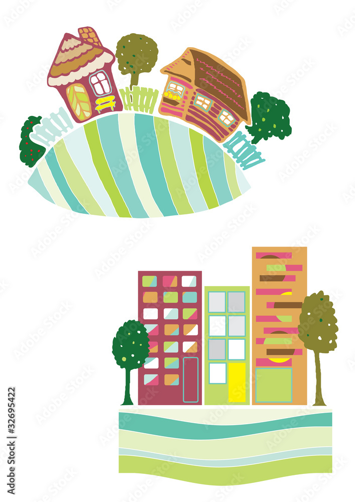 Fototapeta premium two enviroment village and city