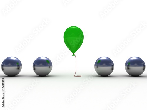 Green balloon among the shi...