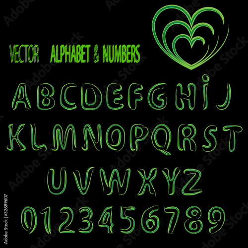 Vector herbal alphabet and numbers