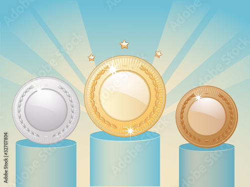 winner's medals and podium