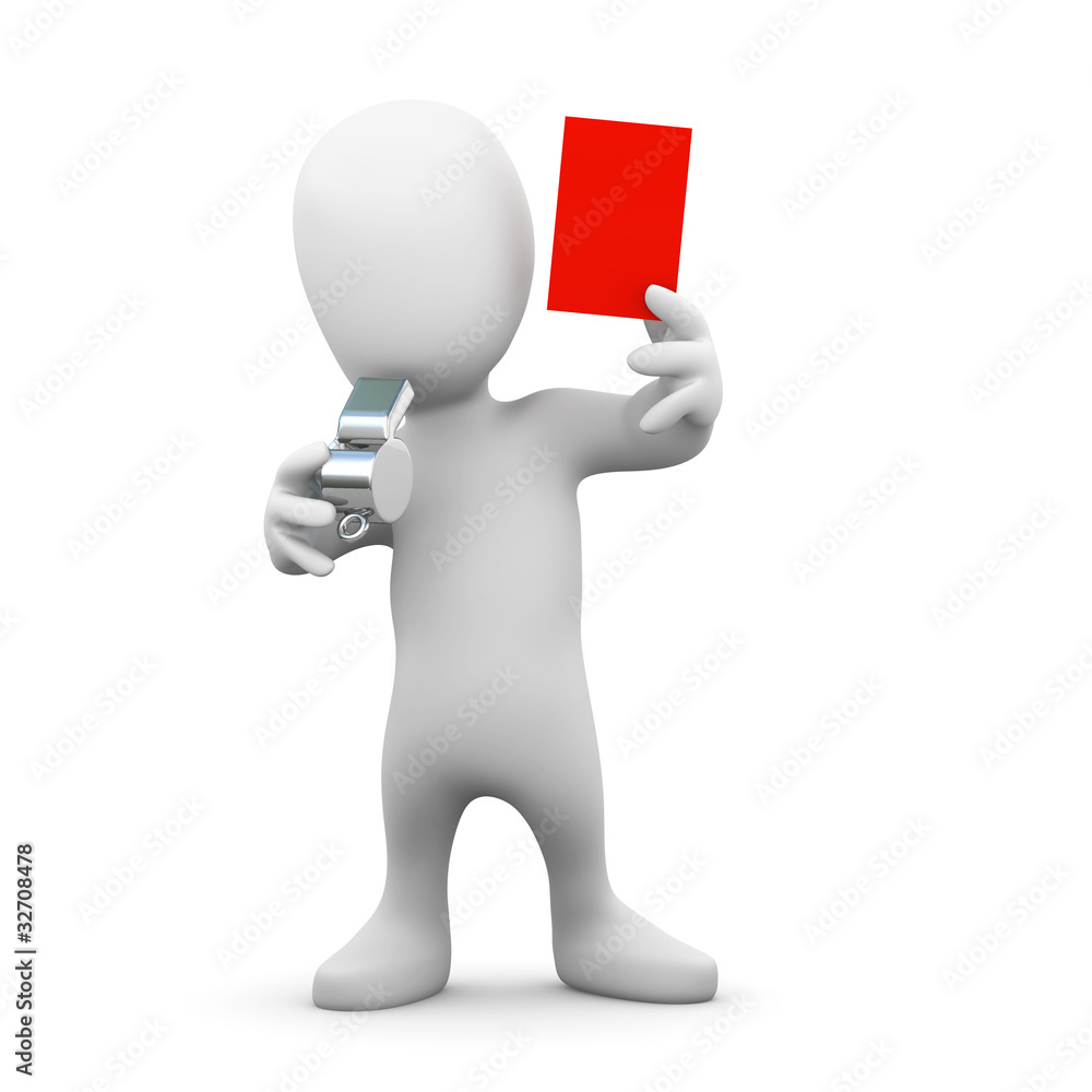 3d Little man holds up a red card 3d Little man holds up a red card