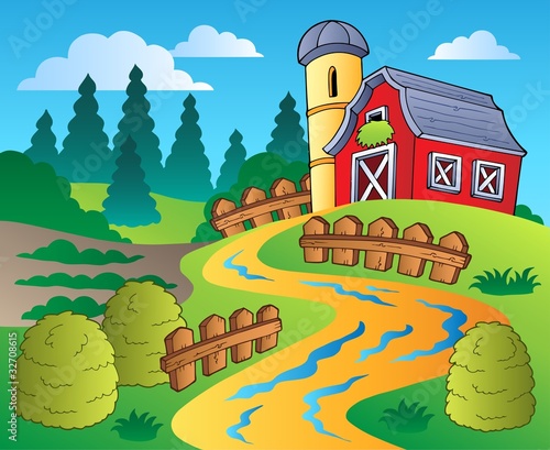 Country scene with red barn 4