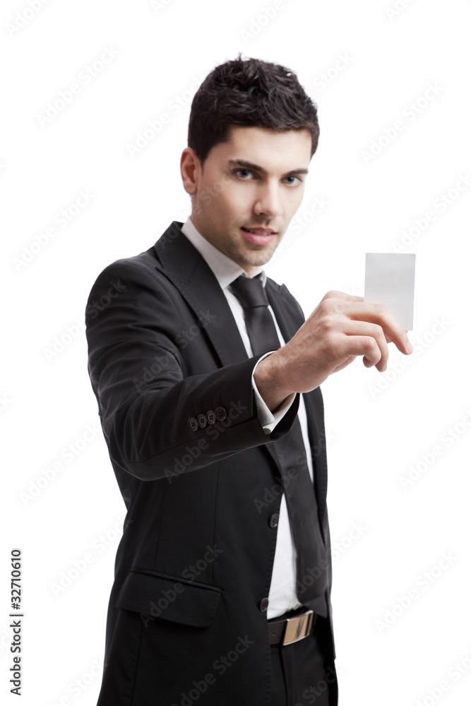 Holding a business card