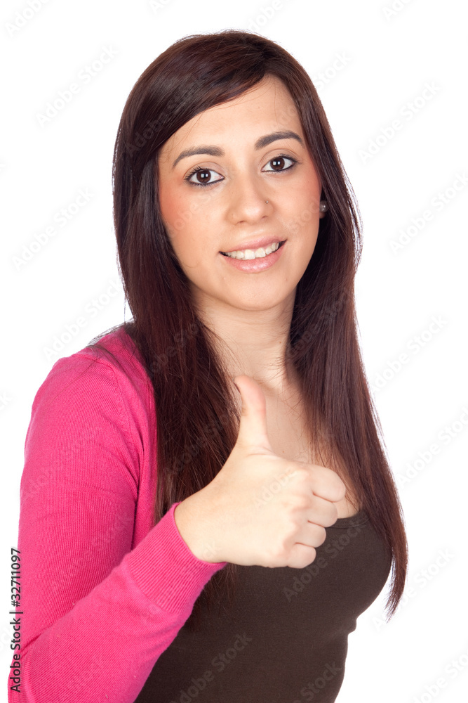 Beautiful brunette girl saying Ok Beautiful brunette girl saying Ok