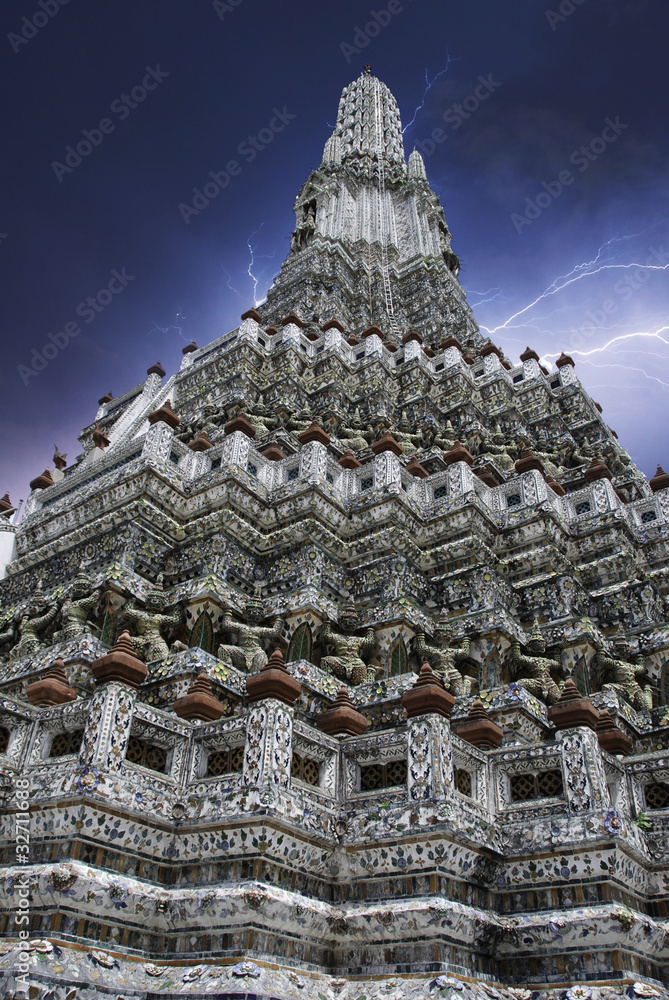 Storm over Bangkok Temple, Thailand
