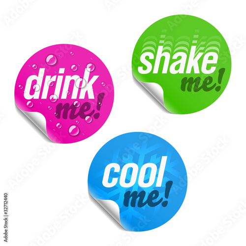 Drink me, shake me and cool me stickers