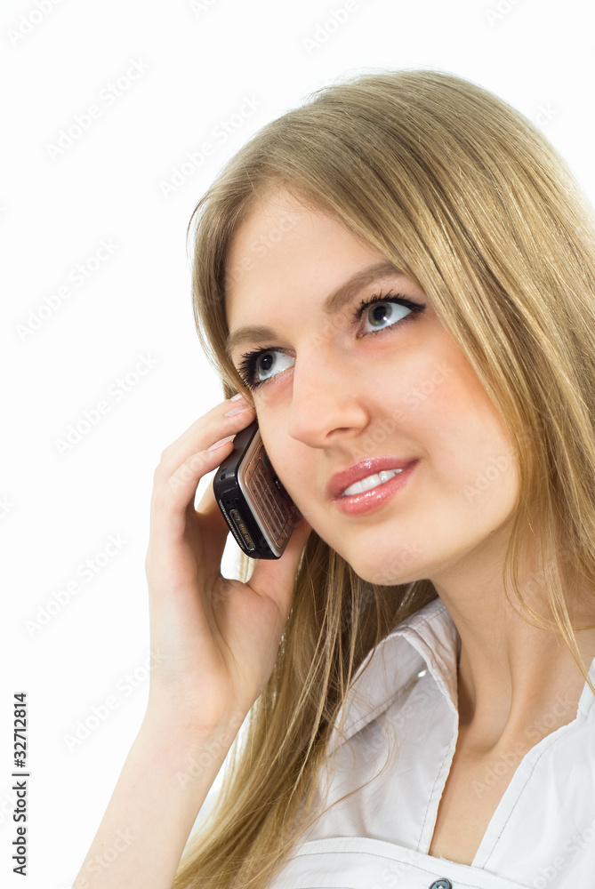 girl in suit talking