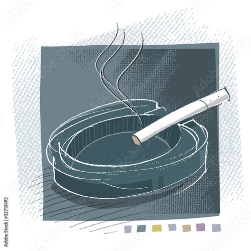 cigarette in an ashtray, freehand drawing, vector