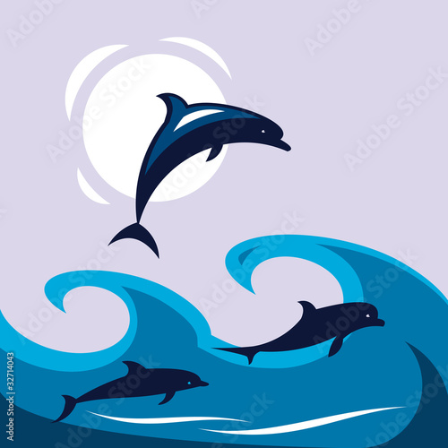 Dolphins at sea (Vector)